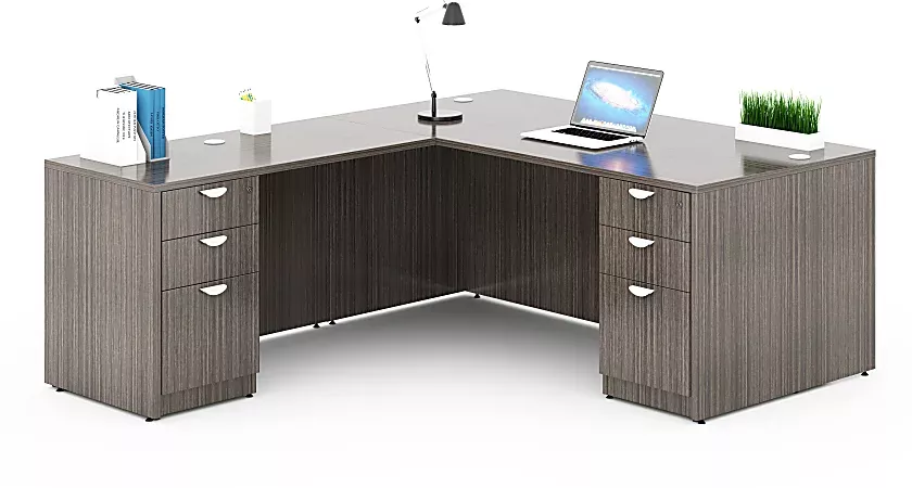 boss-office-products-holland-series-71-w-executive-l-shaped-corner-desk-with-2-f Boss Office Products Holland Series 71 W Executive L Shaped Corner Desk With 2 File Storage Pedestals Driftwood - Office Depot