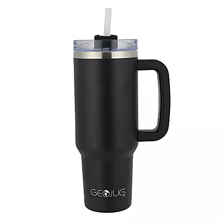 Brentwood Geojug Insulated Stainless Steel Tumbler Cup With Handle Lid And Straw 40 Oz Black - Office Depot