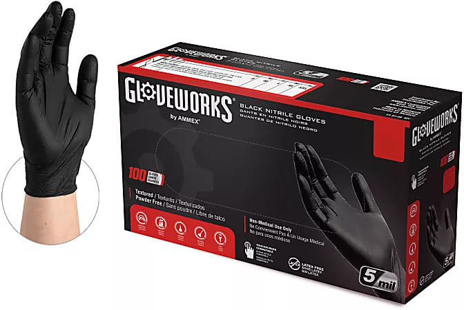 gloveworks-nitrile-industrial-powder-free-disposable-gloves-extra-large-black-bo Gloveworks Nitrile Industrial Powder Free Disposable Gloves Extra Large Black Box Of 100 Gloves - Office Depot
