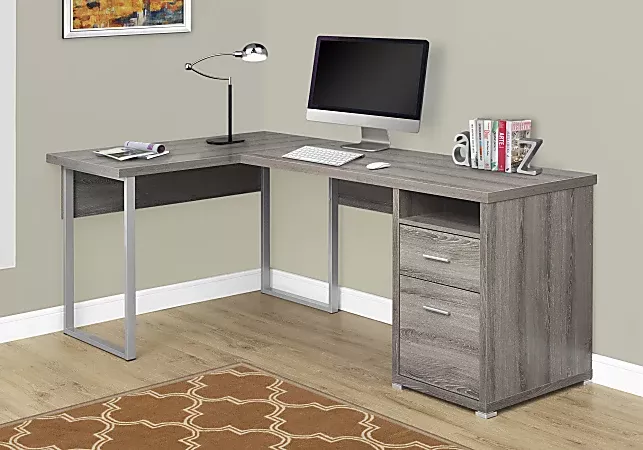monarch-specialties-79-w-l-shaped-corner-desk-with-2-drawers-dark-taupe-office-d Monarch Specialties 79 W L Shaped Corner Desk With 2 Drawers Dark Taupe - Office Depot