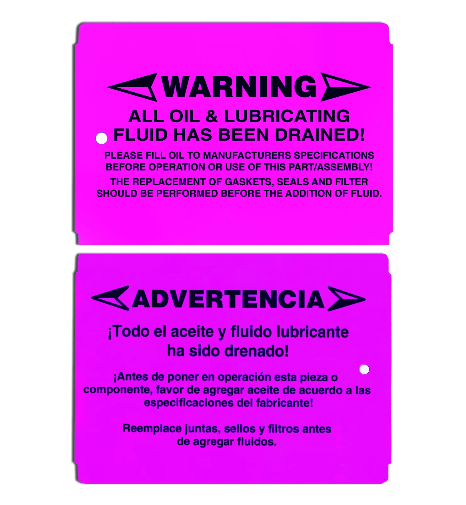 no-oil-warning-tags-weatherproof -No Oil Warning Tags - Weatherproof