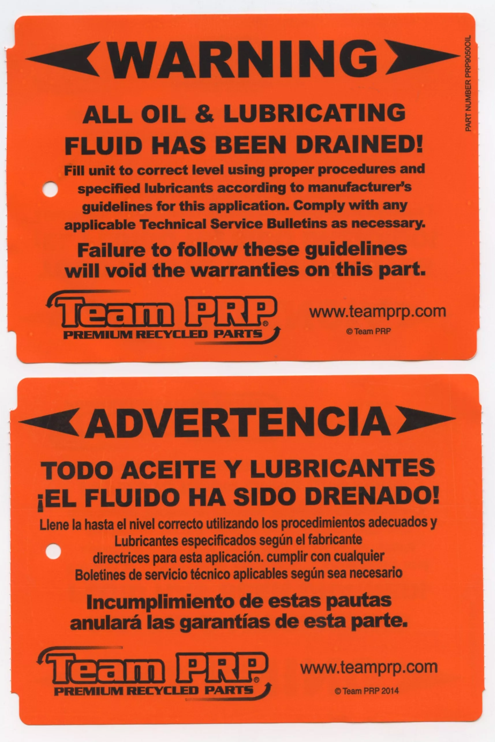 no-oil-warning-tags -No Oil Warning Tags