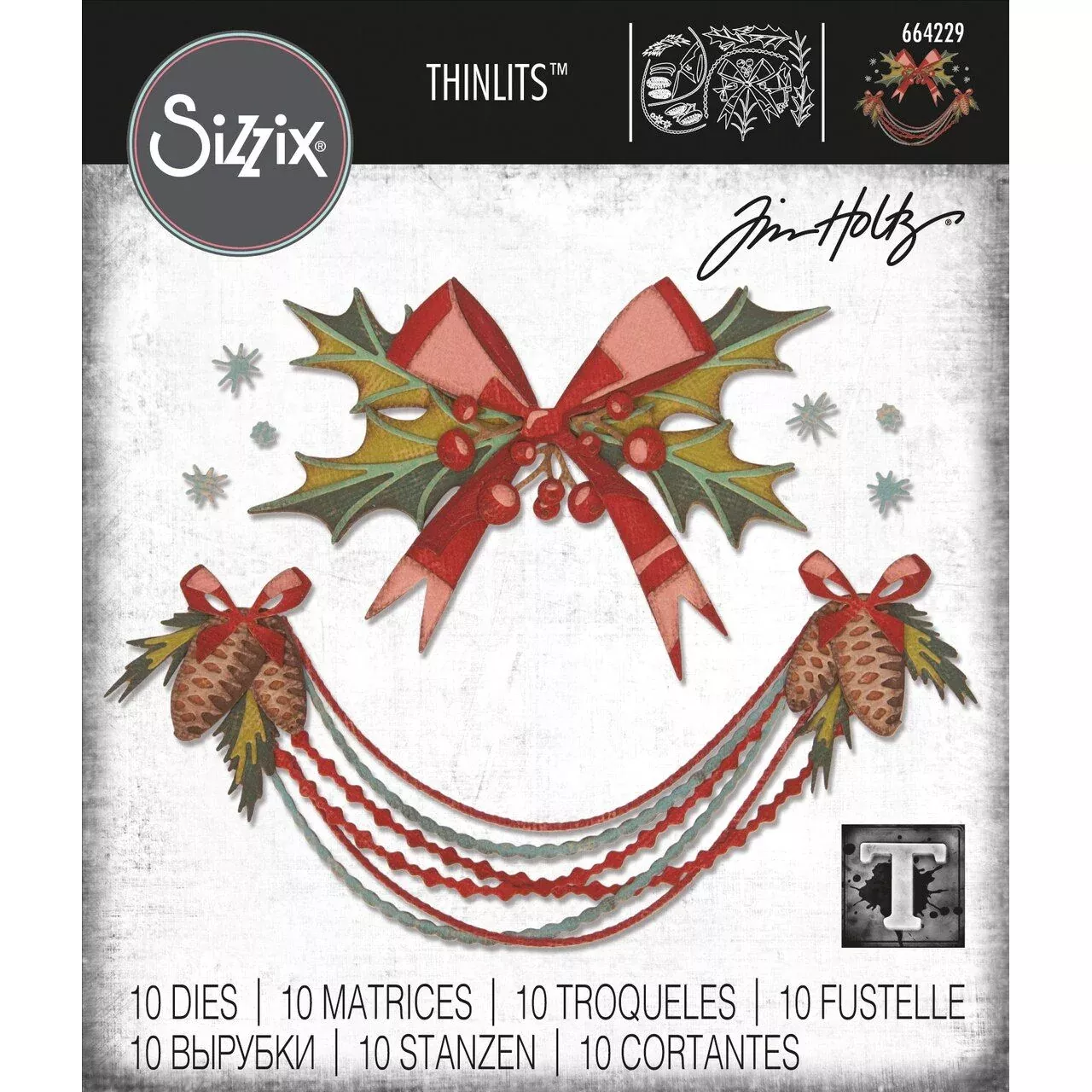 *Tim Holtz Sizzix DECK THE HALLS Colorize Thinlits Dies 664229