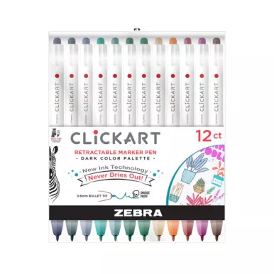 Zebra CLiCKART Retractable Marker Pen .6mm Set of 12 Dark