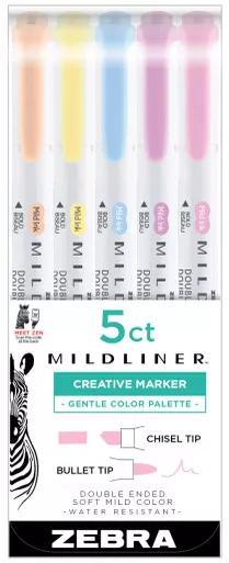 Zebra Mildliner Double Ended Highlighter 5 Set Gentle Colors