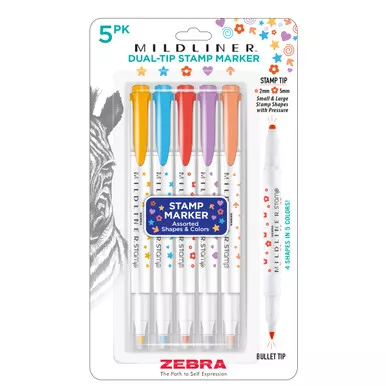 Zebra Mildliner Dual-Tip Stamp Marker Set of 5